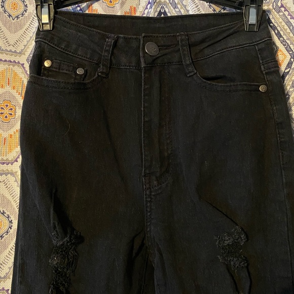 high rise black distressed skinny jeans - Picture 1 of 5